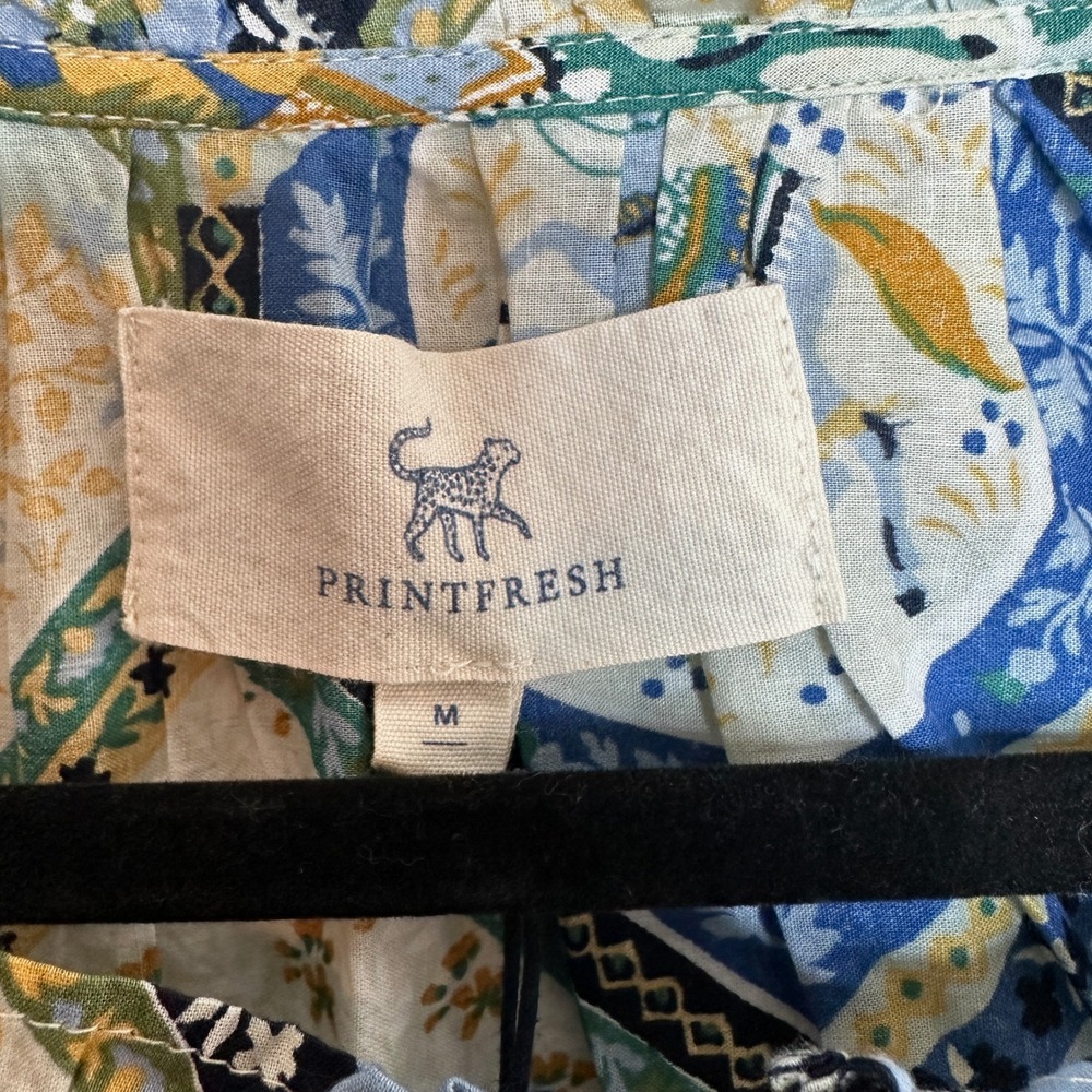 Printfresh High Horse Devon Dress in Blue Multi Organic Cotton Midi Medium NWT - Picture 5 of 12